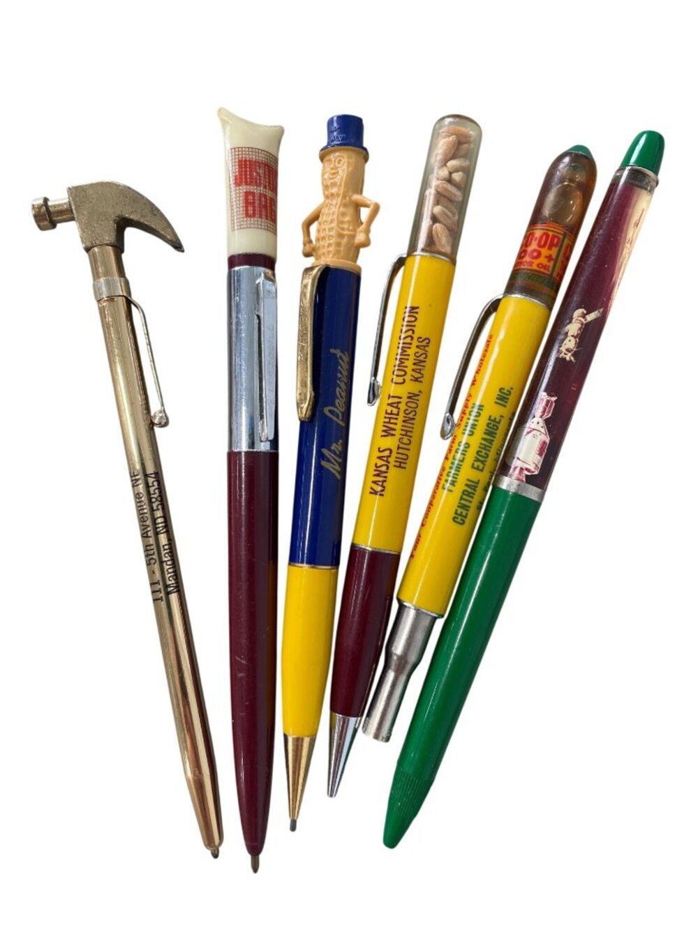 Vintage Promotional Pens Lot 6 Mr Peanut NASA Hammer Collectible Advertising